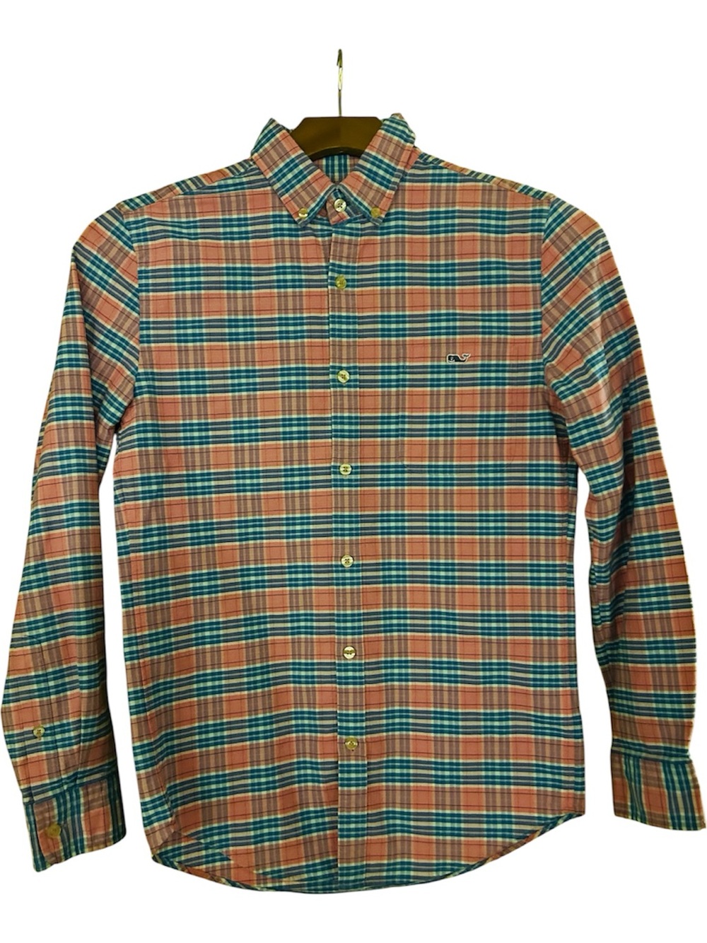 Vineyard Vines Plaid Button-Down Shirt in Coral and Teal